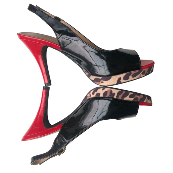 Rampage Flanders Sling Backs Red, Black And Leopard Print 4” Women’s Heels Sz 7 - Picture 8 of 15